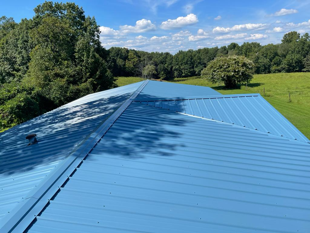 A light blue metal roof